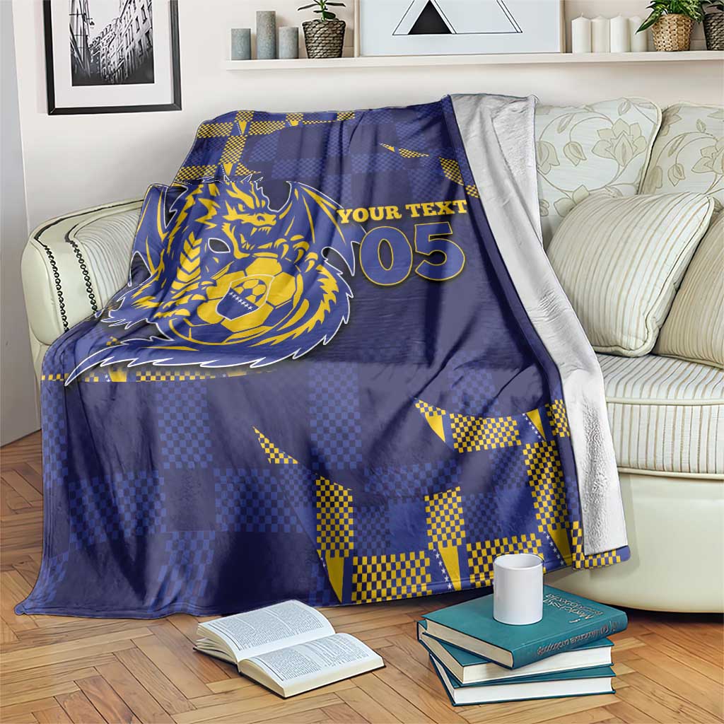 Custom Bosnia And Herzegovina Football Blanket Fierce Dragon National Stars With Checker Patterns