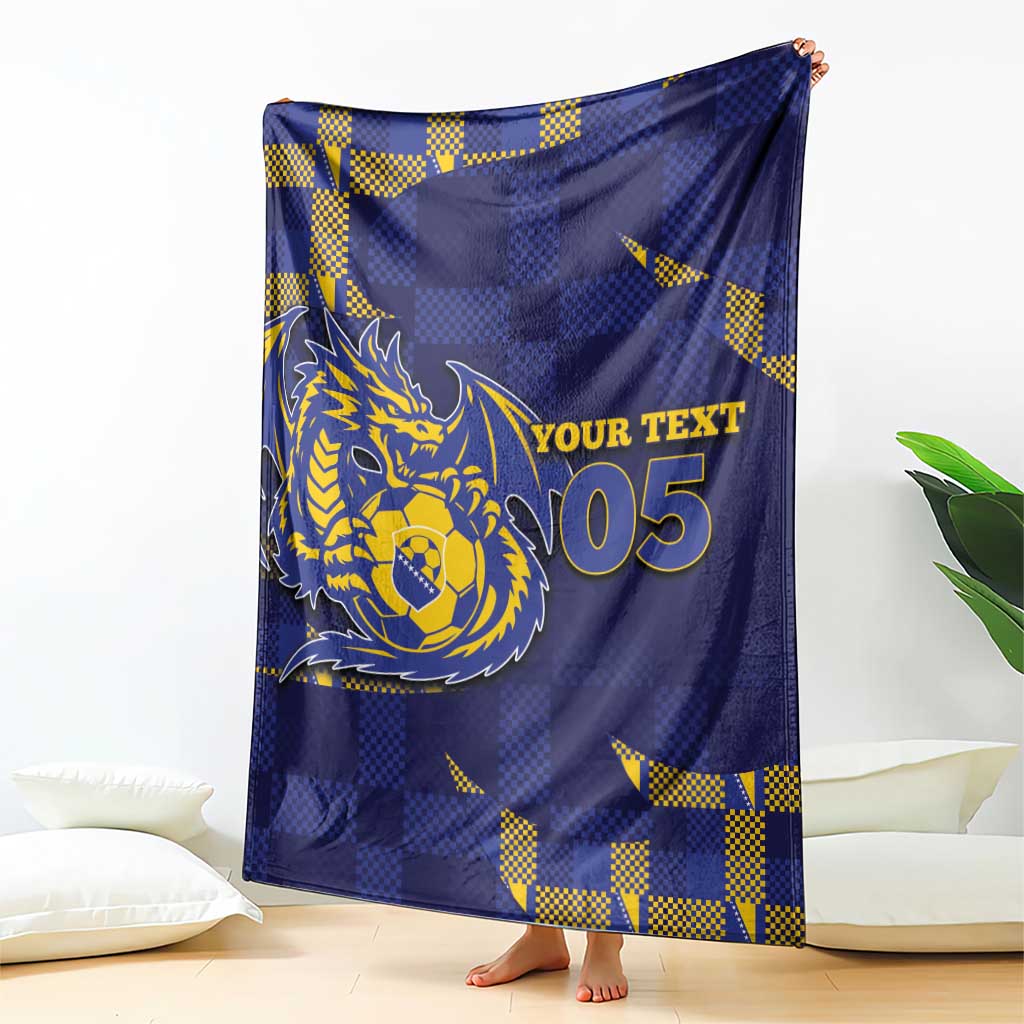 Custom Bosnia And Herzegovina Football Blanket Fierce Dragon National Stars With Checker Patterns