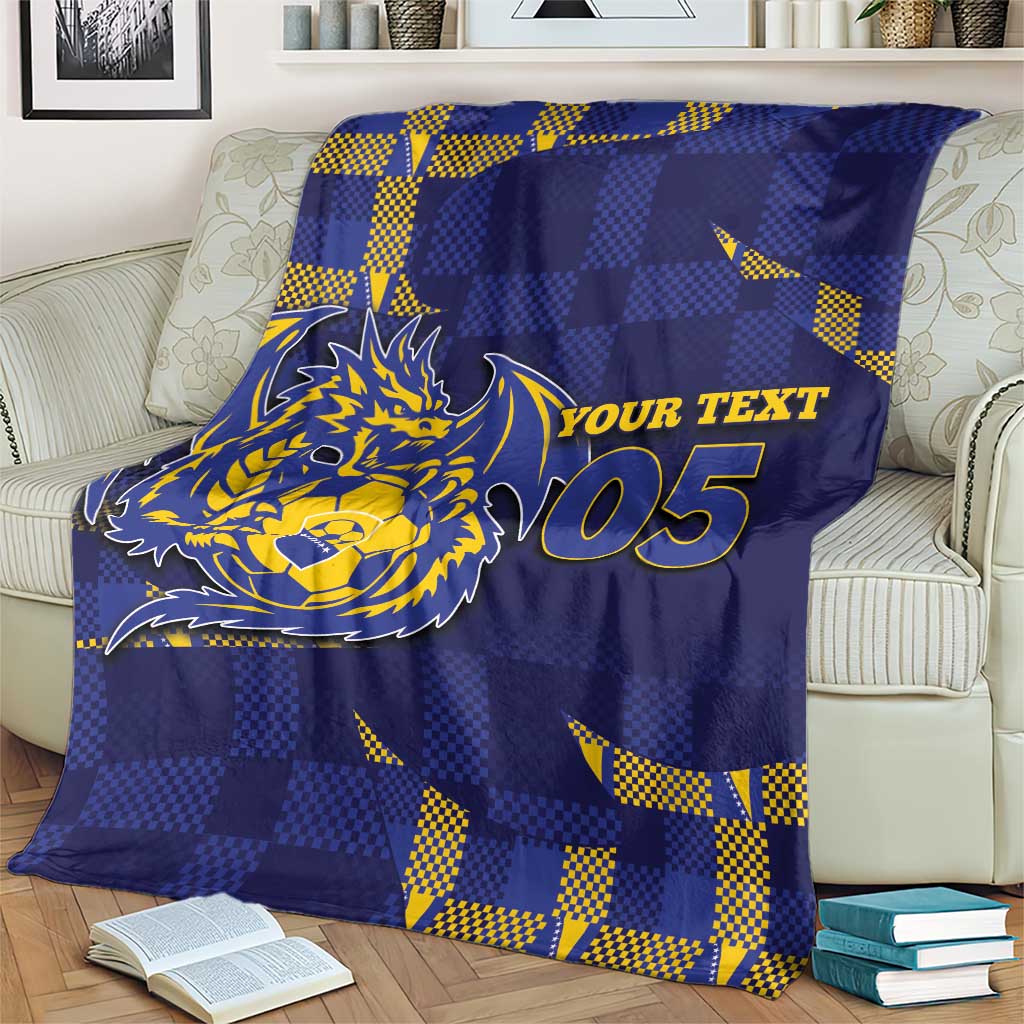 Custom Bosnia And Herzegovina Football Blanket Fierce Dragon National Stars With Checker Patterns