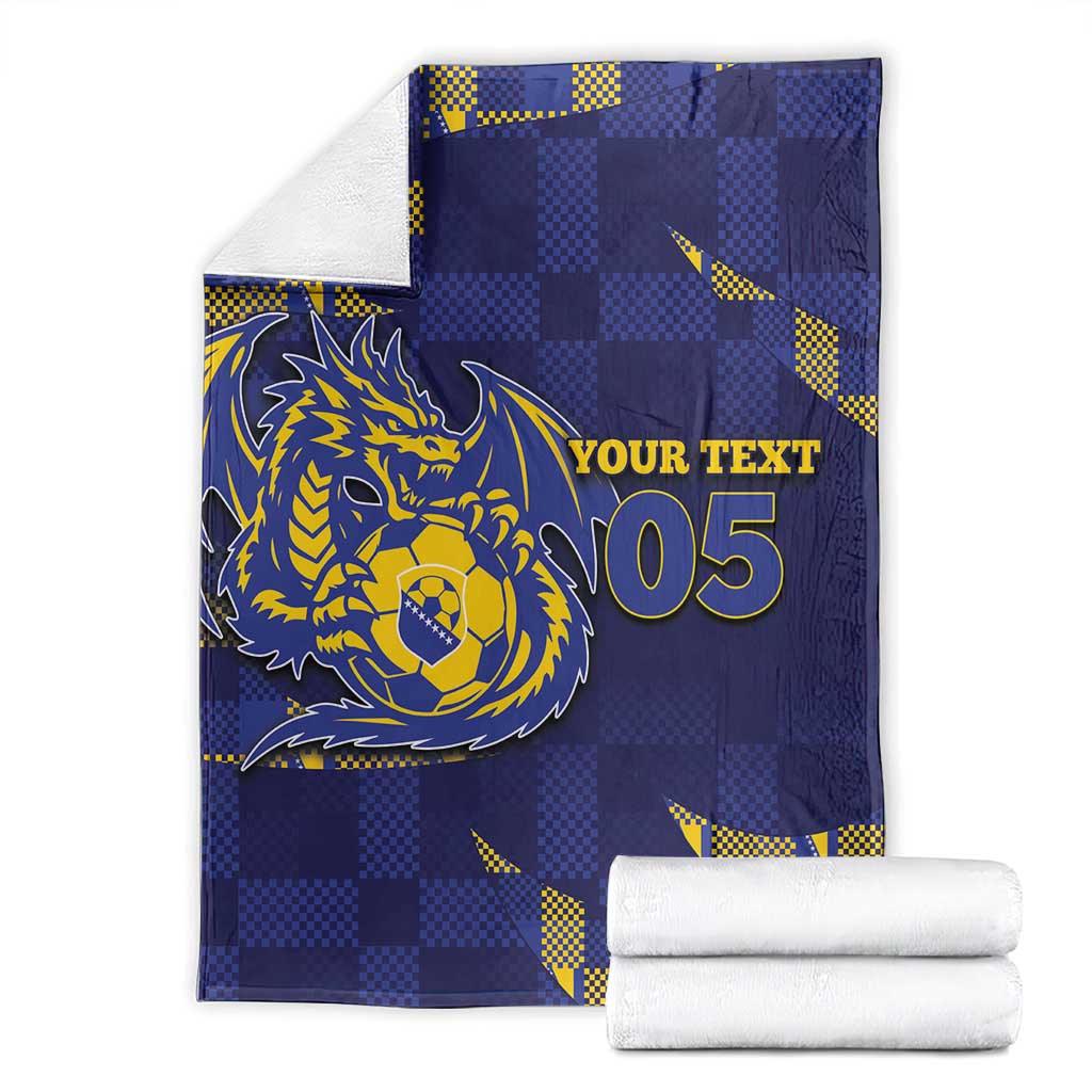 Custom Bosnia And Herzegovina Football Blanket Fierce Dragon National Stars With Checker Patterns