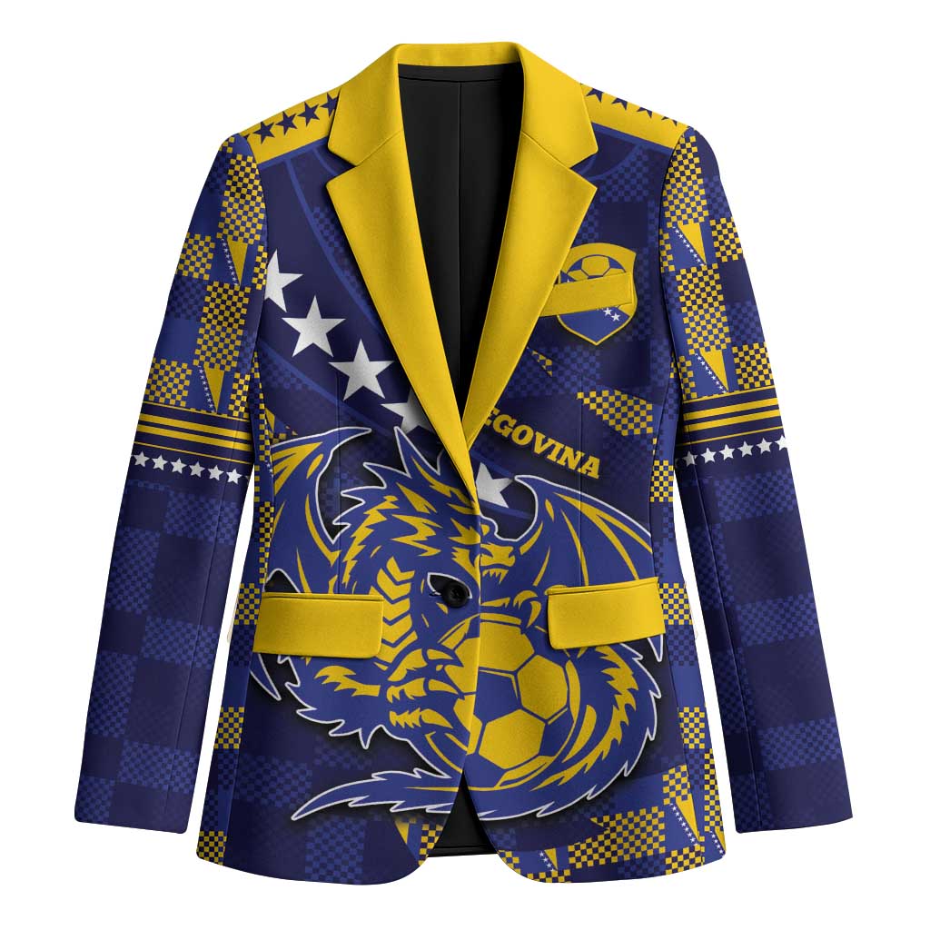 Custom Bosnia And Herzegovina Football Blazer Fierce Dragon National Stars With Checker Patterns