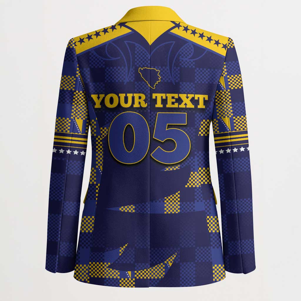 Custom Bosnia And Herzegovina Football Blazer Fierce Dragon National Stars With Checker Patterns