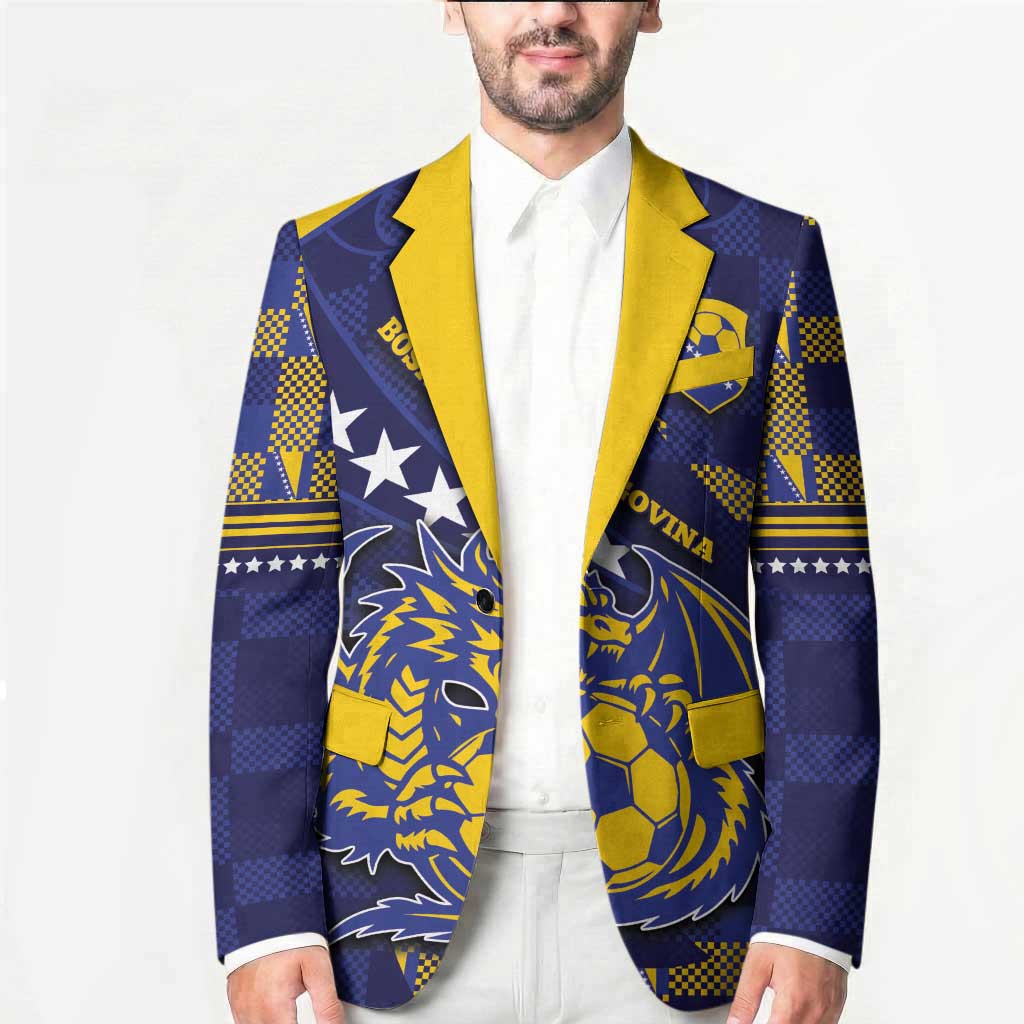 Custom Bosnia And Herzegovina Football Blazer Fierce Dragon National Stars With Checker Patterns