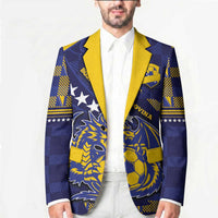 Custom Bosnia And Herzegovina Football Blazer Fierce Dragon National Stars With Checker Patterns
