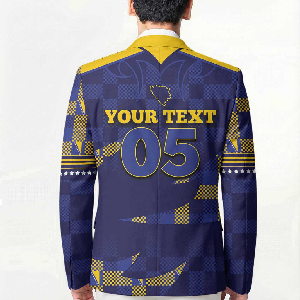 Custom Bosnia And Herzegovina Football Blazer Fierce Dragon National Stars With Checker Patterns