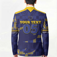 Custom Bosnia And Herzegovina Football Blazer Fierce Dragon National Stars With Checker Patterns