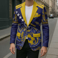 Custom Bosnia And Herzegovina Football Blazer Fierce Dragon National Stars With Checker Patterns