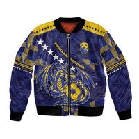 Custom Bosnia And Herzegovina Football Bomber Jacket Fierce Dragon National Stars With Checker Patterns