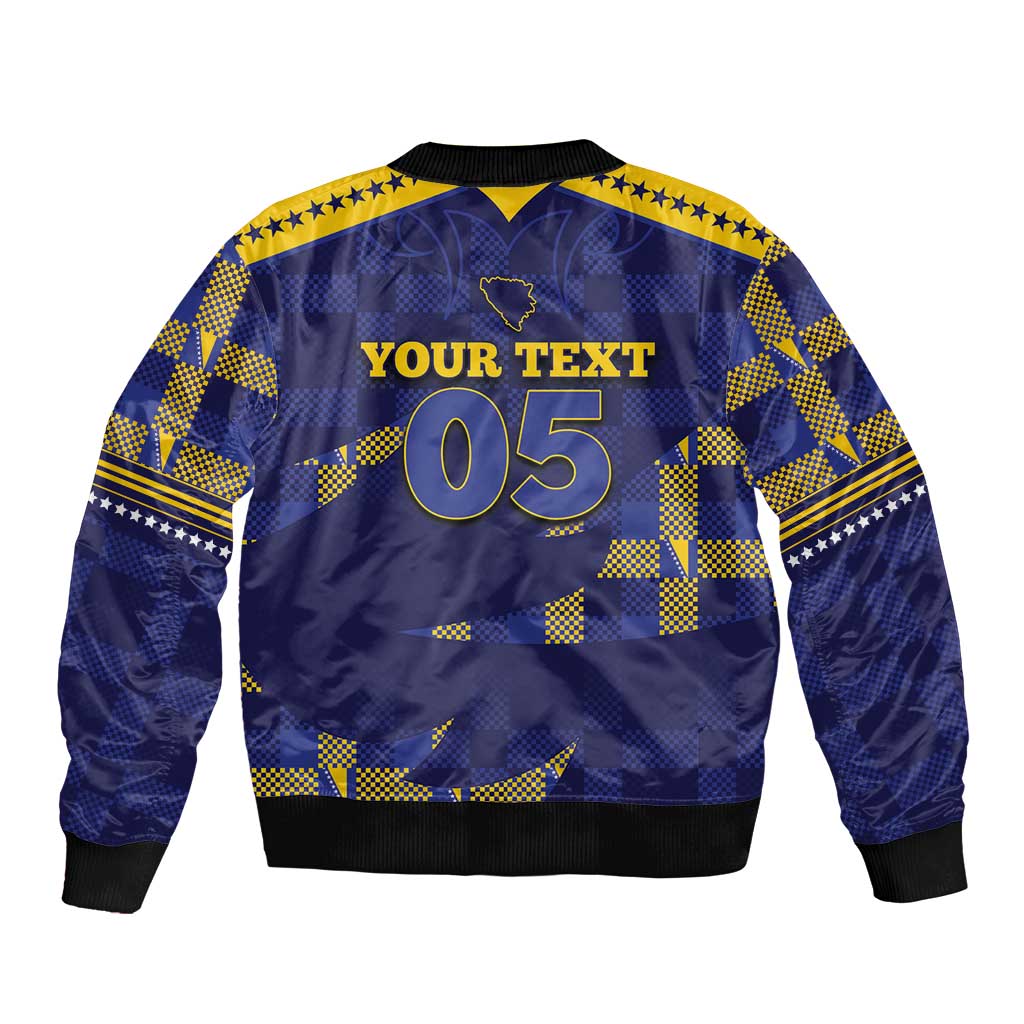 Custom Bosnia And Herzegovina Football Bomber Jacket Fierce Dragon National Stars With Checker Patterns