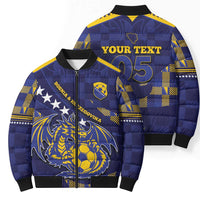 Custom Bosnia And Herzegovina Football Bomber Puffer Jacket Fierce Dragon National Stars With Checker Patterns