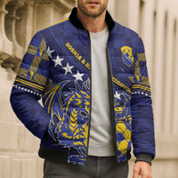 Custom Bosnia And Herzegovina Football Bomber Puffer Jacket Fierce Dragon National Stars With Checker Patterns