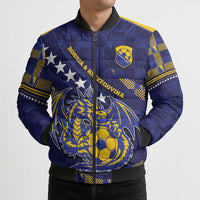 Custom Bosnia And Herzegovina Football Bomber Puffer Jacket Fierce Dragon National Stars With Checker Patterns