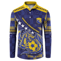 Custom Bosnia And Herzegovina Football Button Sweatshirt Fierce Dragon National Stars With Checker Patterns