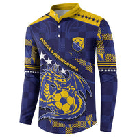 Custom Bosnia And Herzegovina Football Button Sweatshirt Fierce Dragon National Stars With Checker Patterns