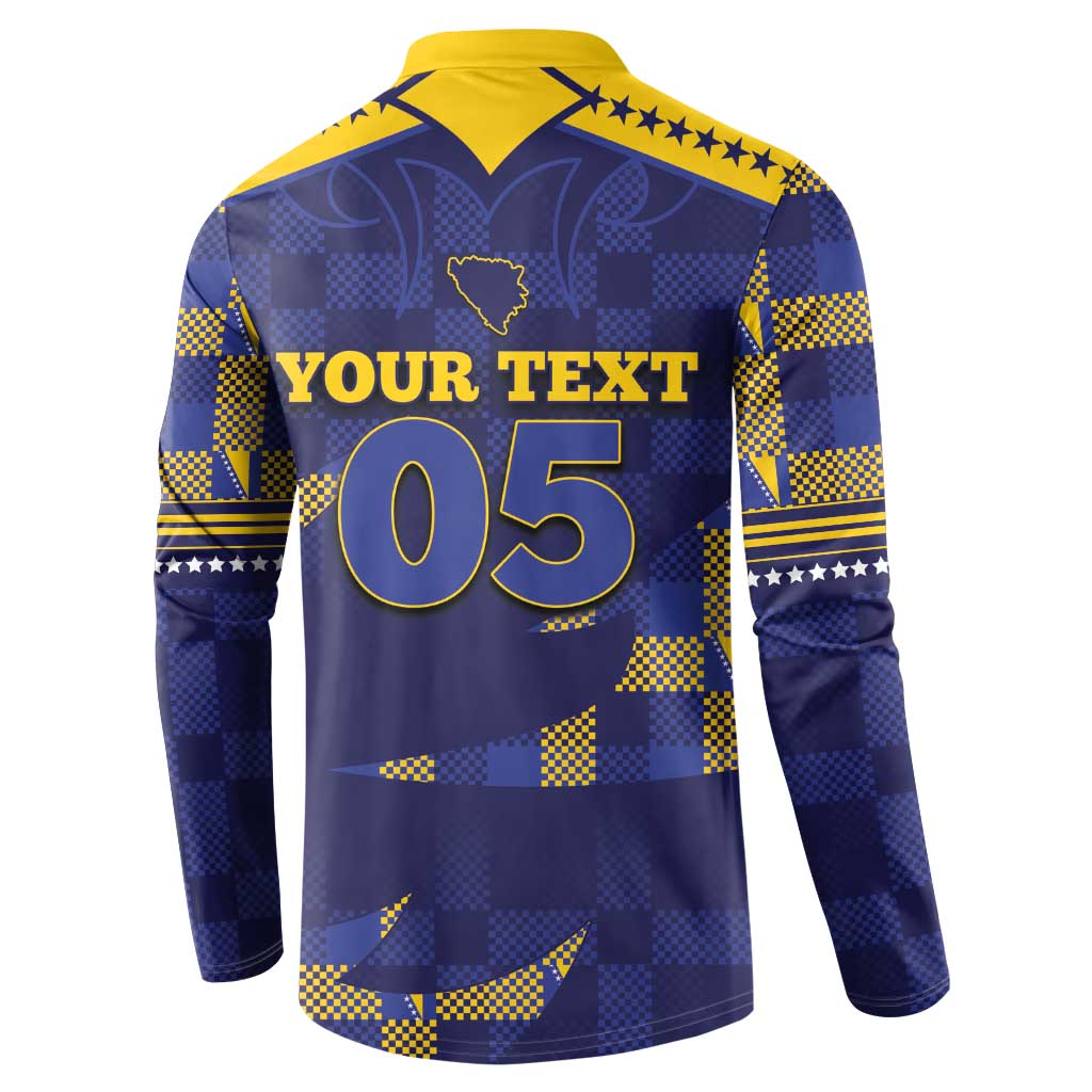 Custom Bosnia And Herzegovina Football Button Sweatshirt Fierce Dragon National Stars With Checker Patterns