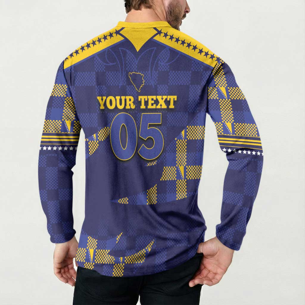 Custom Bosnia And Herzegovina Football Button Sweatshirt Fierce Dragon National Stars With Checker Patterns