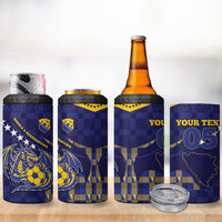 Custom Bosnia And Herzegovina Football 4 in 1 Can Cooler Tumbler Fierce Dragon National Stars With Checker Patterns