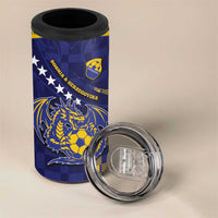 Custom Bosnia And Herzegovina Football 4 in 1 Can Cooler Tumbler Fierce Dragon National Stars With Checker Patterns