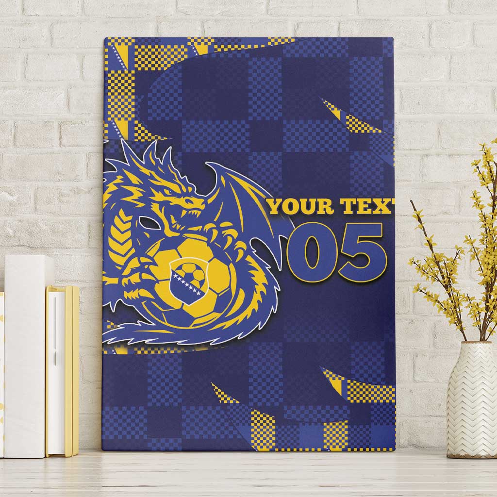 Custom Bosnia And Herzegovina Football Canvas Wall Art Fierce Dragon National Stars With Checker Patterns