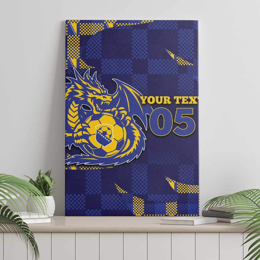 Custom Bosnia And Herzegovina Football Canvas Wall Art Fierce Dragon National Stars With Checker Patterns