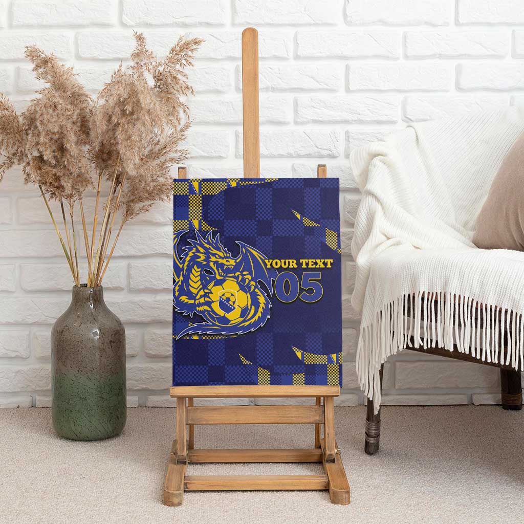 Custom Bosnia And Herzegovina Football Canvas Wall Art Fierce Dragon National Stars With Checker Patterns