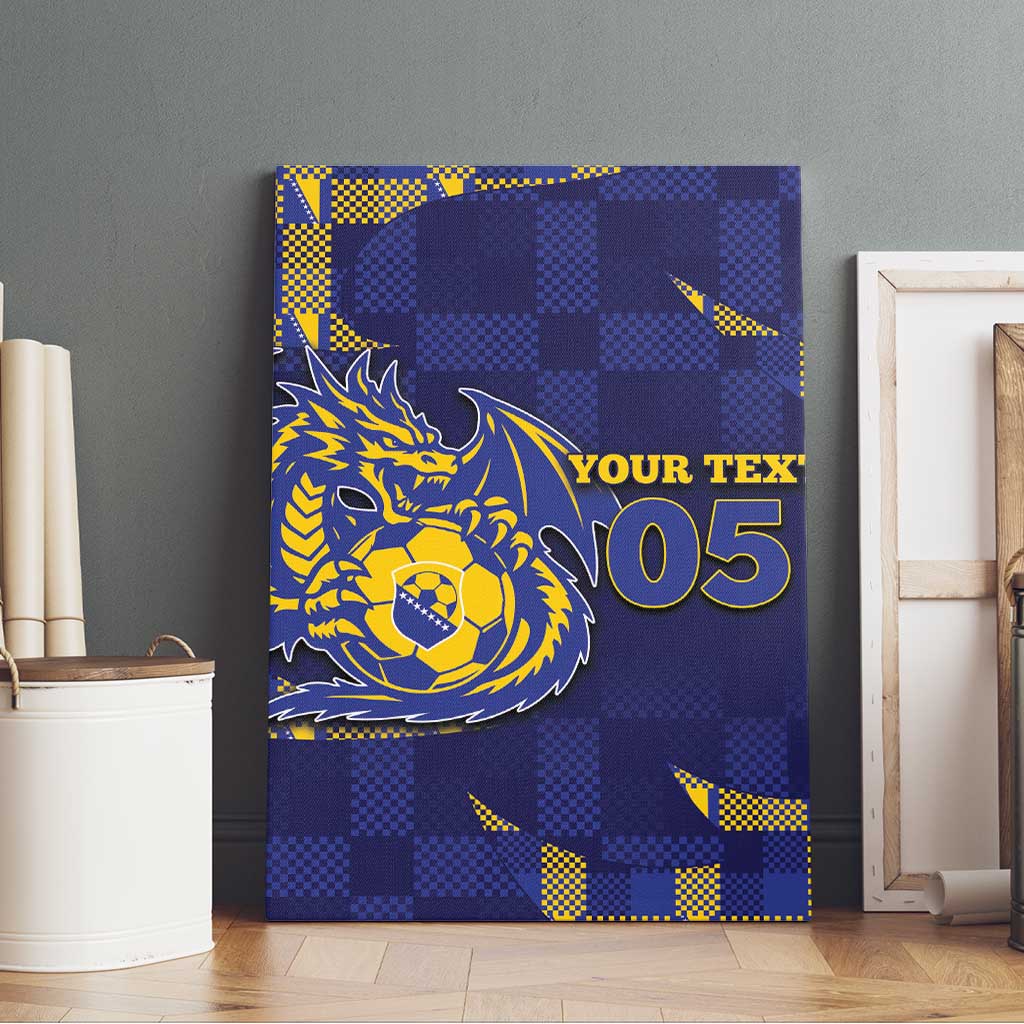 Custom Bosnia And Herzegovina Football Canvas Wall Art Fierce Dragon National Stars With Checker Patterns