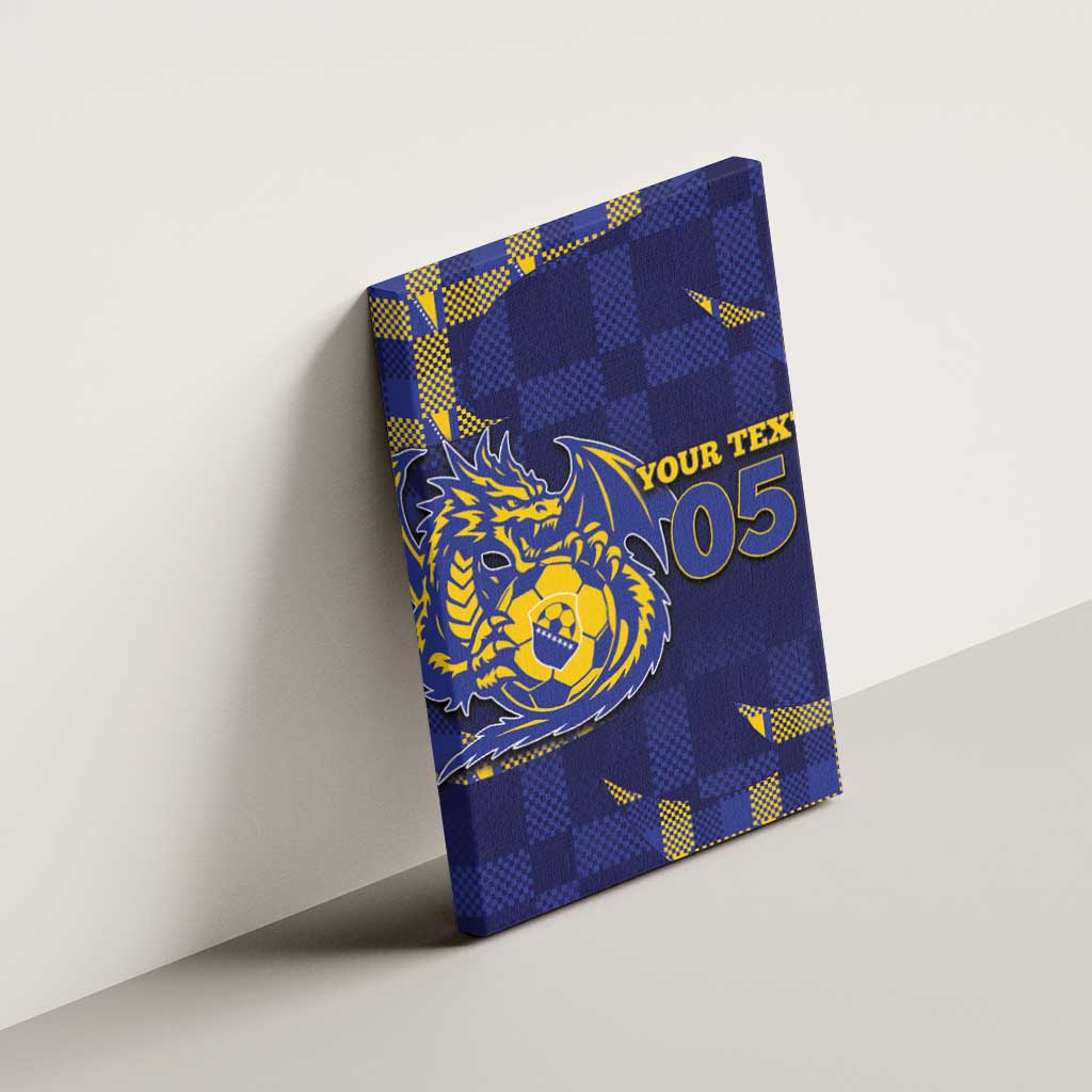 Custom Bosnia And Herzegovina Football Canvas Wall Art Fierce Dragon National Stars With Checker Patterns