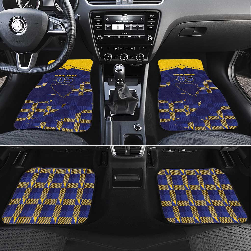 Custom Bosnia And Herzegovina Football Car Mats Fierce Dragon National Stars With Checker Patterns