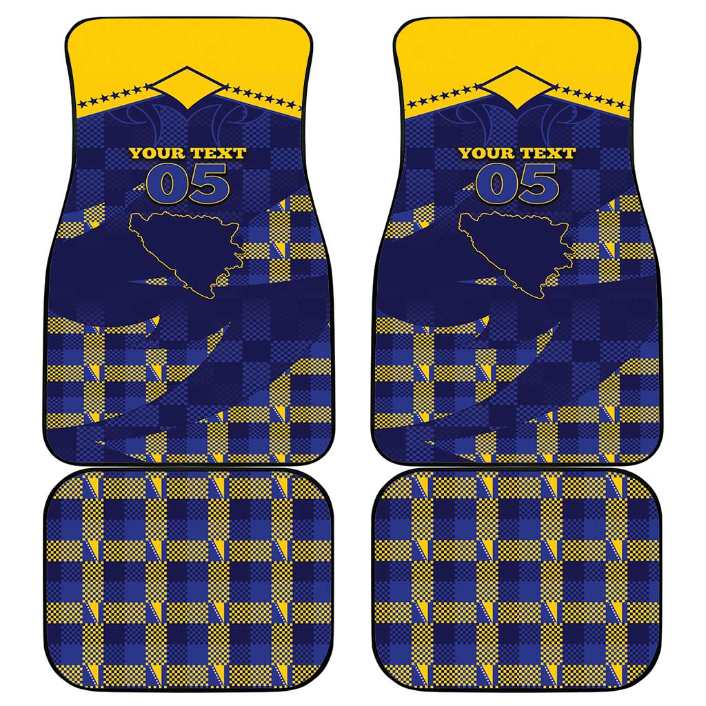 Custom Bosnia And Herzegovina Football Car Mats Fierce Dragon National Stars With Checker Patterns