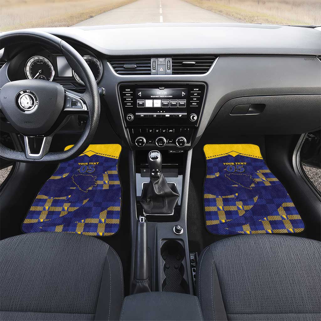 Custom Bosnia And Herzegovina Football Car Mats Fierce Dragon National Stars With Checker Patterns