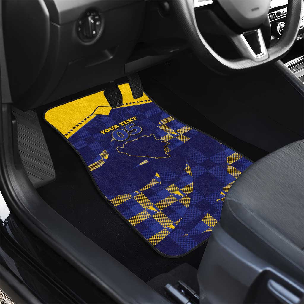 Custom Bosnia And Herzegovina Football Car Mats Fierce Dragon National Stars With Checker Patterns