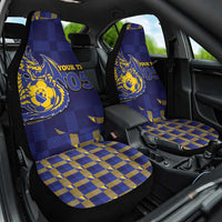 Custom Bosnia And Herzegovina Football Car Seat Cover Fierce Dragon National Stars With Checker Patterns