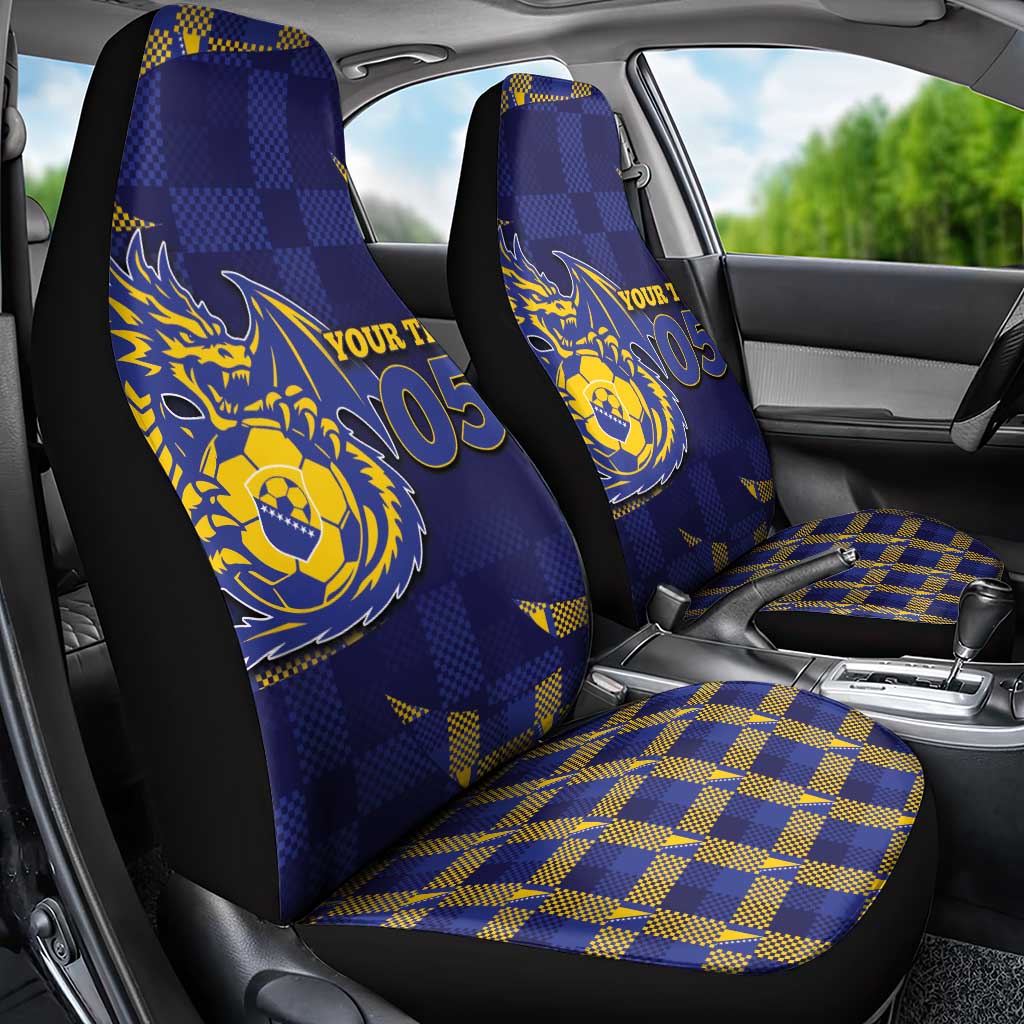 Custom Bosnia And Herzegovina Football Car Seat Cover Fierce Dragon National Stars With Checker Patterns