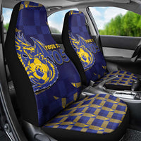 Custom Bosnia And Herzegovina Football Car Seat Cover Fierce Dragon National Stars With Checker Patterns