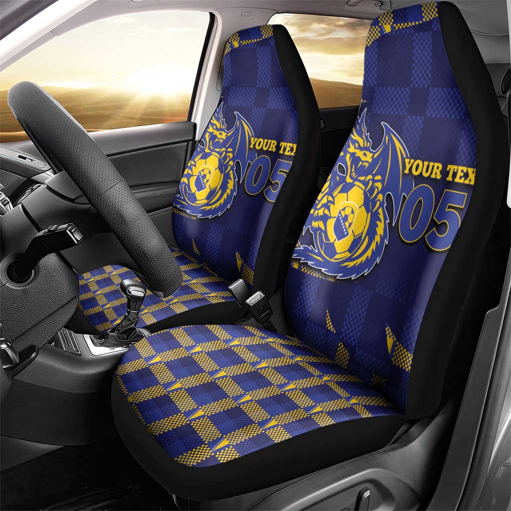 Custom Bosnia And Herzegovina Football Car Seat Cover Fierce Dragon National Stars With Checker Patterns