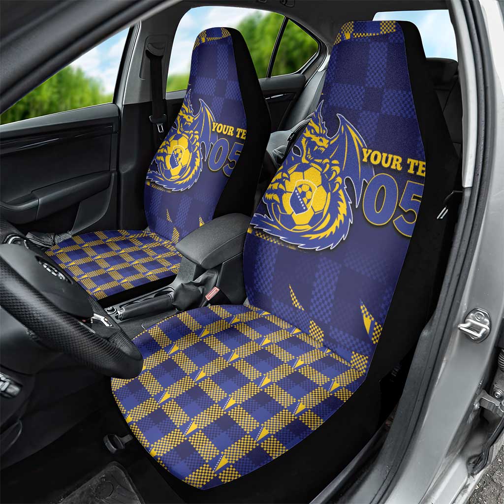 Custom Bosnia And Herzegovina Football Car Seat Cover Fierce Dragon National Stars With Checker Patterns