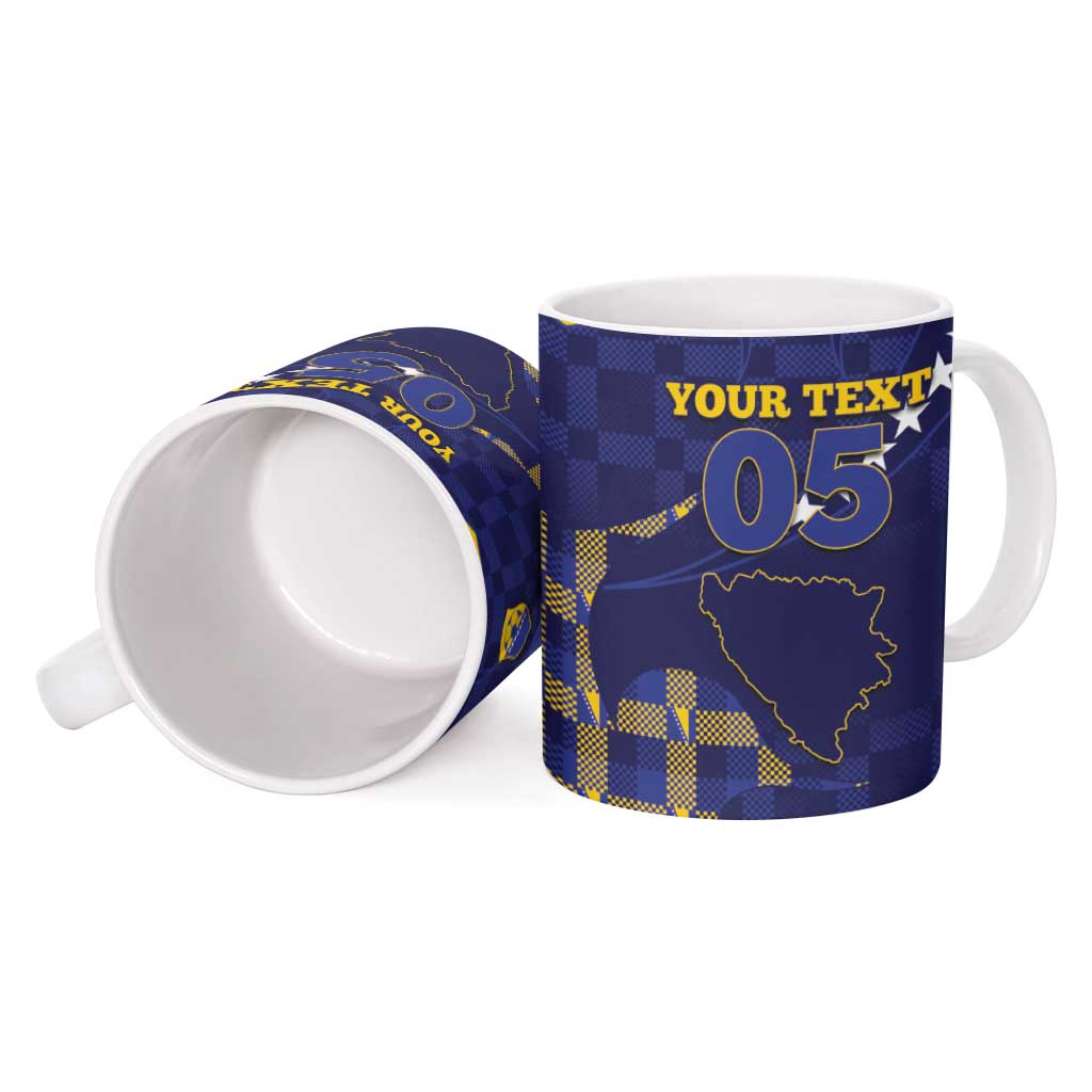 Custom Bosnia And Herzegovina Football Ceramic Mug Fierce Dragon National Stars With Checker Patterns