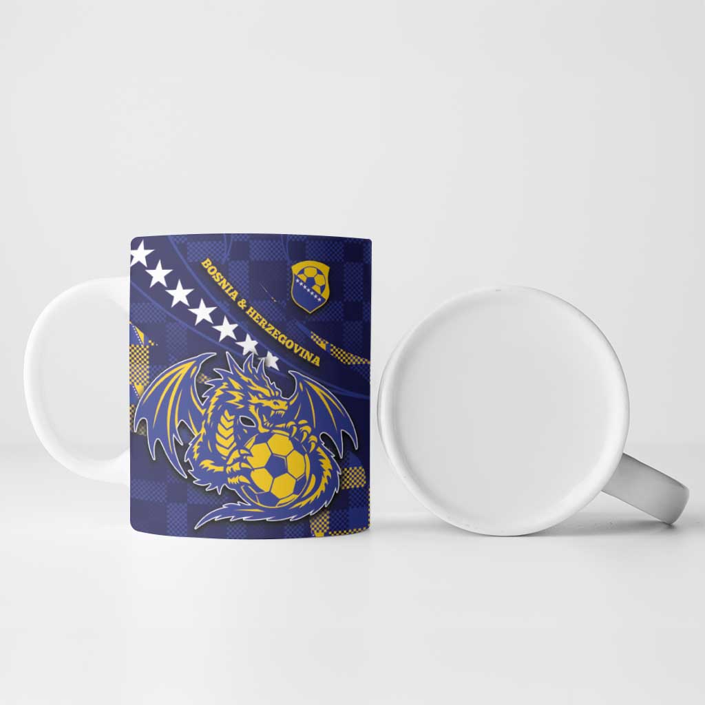 Custom Bosnia And Herzegovina Football Ceramic Mug Fierce Dragon National Stars With Checker Patterns