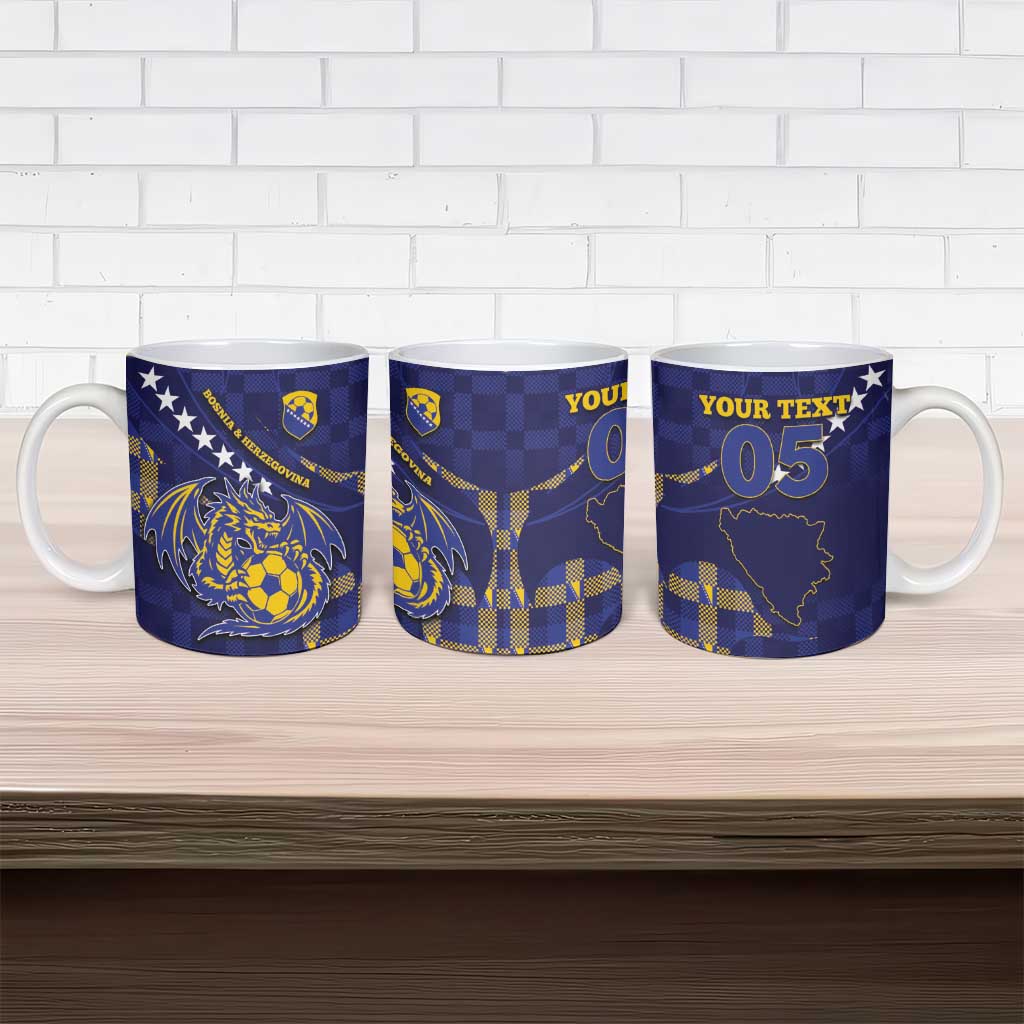 Custom Bosnia And Herzegovina Football Ceramic Mug Fierce Dragon National Stars With Checker Patterns