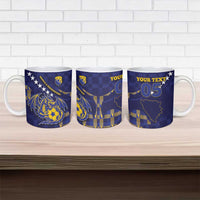Custom Bosnia And Herzegovina Football Ceramic Mug Fierce Dragon National Stars With Checker Patterns