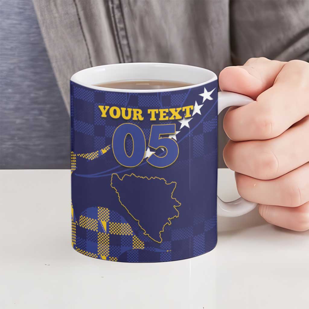 Custom Bosnia And Herzegovina Football Ceramic Mug Fierce Dragon National Stars With Checker Patterns