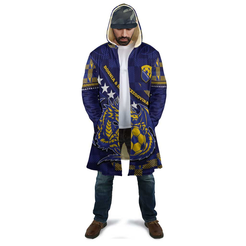 Custom Bosnia And Herzegovina Football Cloak Fierce Dragon National Stars With Checker Patterns