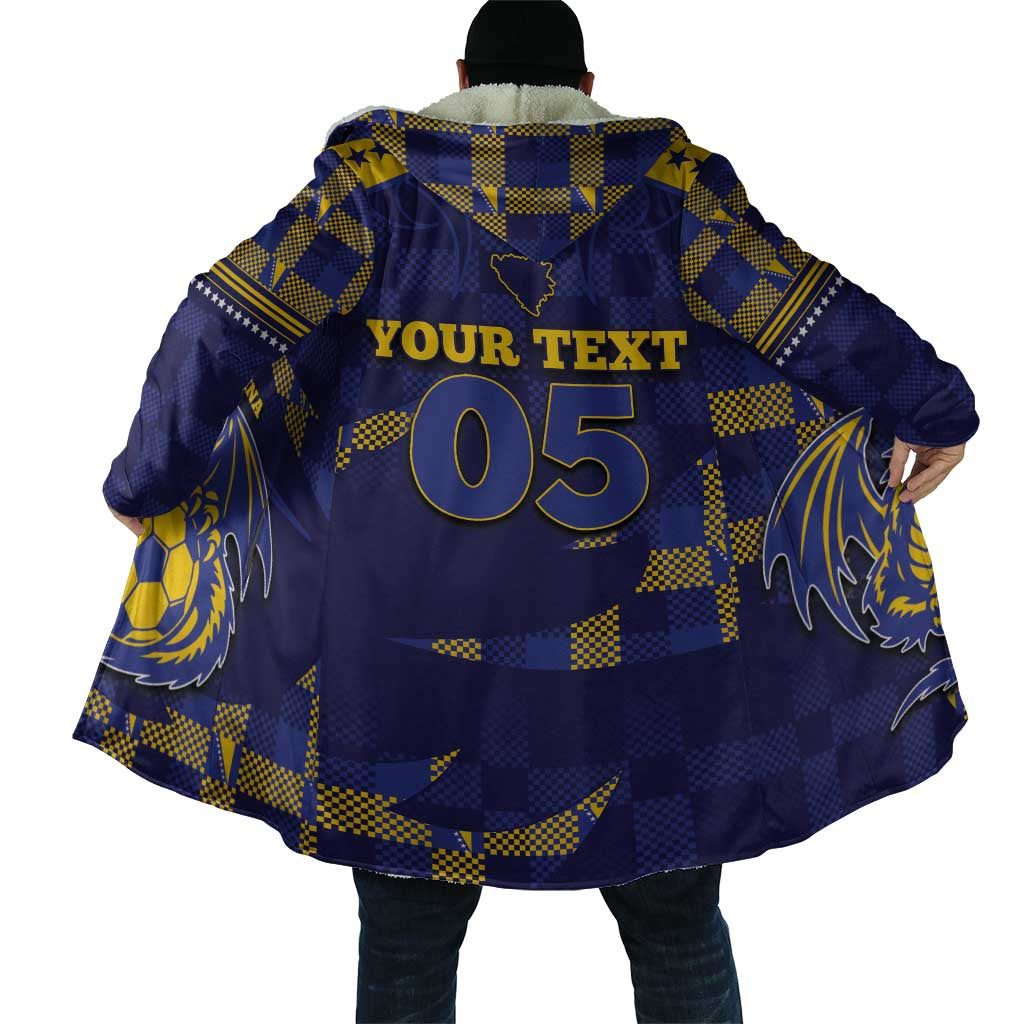Custom Bosnia And Herzegovina Football Cloak Fierce Dragon National Stars With Checker Patterns