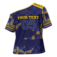 Custom Bosnia And Herzegovina Football Cross Shoulder Shirt Fierce Dragon National Stars With Checker Patterns