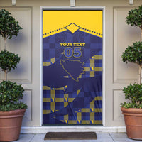Custom Bosnia And Herzegovina Football Door Cover Fierce Dragon National Stars With Checker Patterns