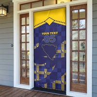Custom Bosnia And Herzegovina Football Door Cover Fierce Dragon National Stars With Checker Patterns
