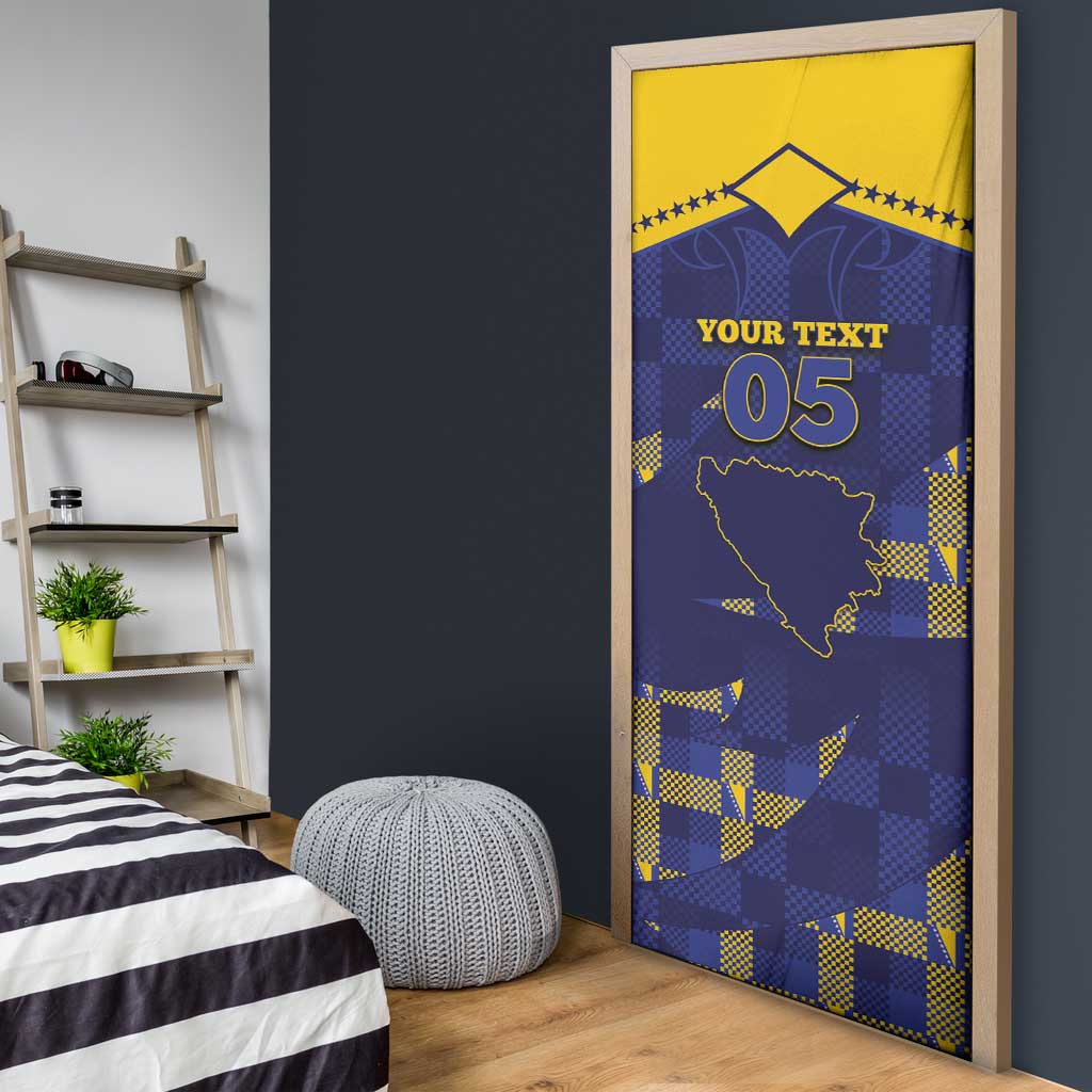 Custom Bosnia And Herzegovina Football Door Cover Fierce Dragon National Stars With Checker Patterns