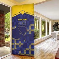 Custom Bosnia And Herzegovina Football Door Cover Fierce Dragon National Stars With Checker Patterns