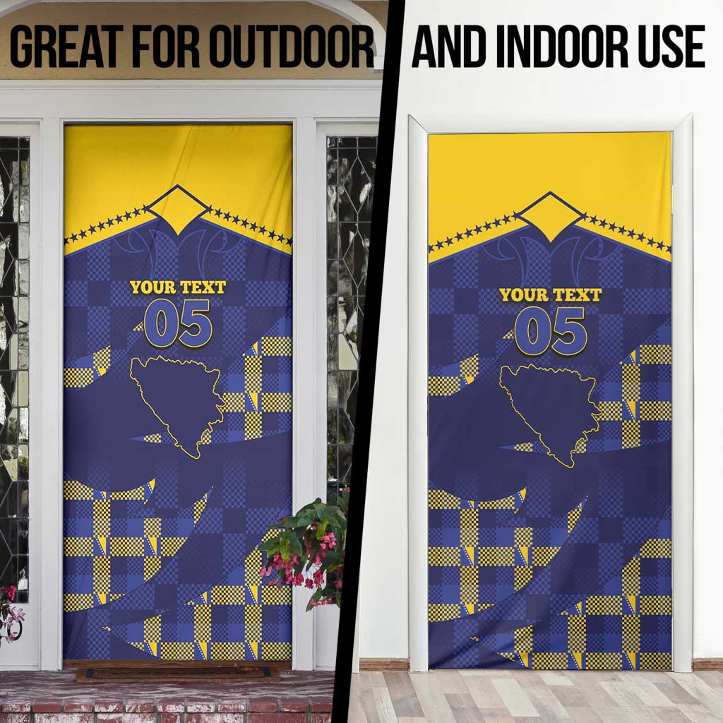 Custom Bosnia And Herzegovina Football Door Cover Fierce Dragon National Stars With Checker Patterns