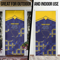 Custom Bosnia And Herzegovina Football Door Cover Fierce Dragon National Stars With Checker Patterns